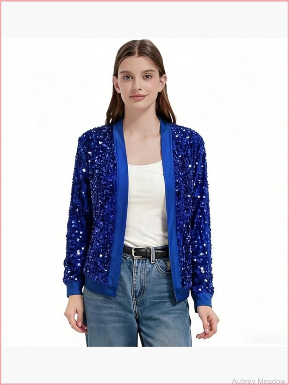 Sparkling Sequin Blazer Open Front Glitter Cardigan Long Sleeve Coat Party